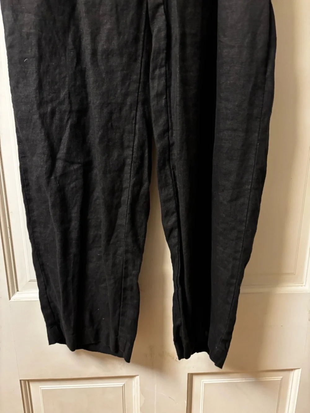 Quince European Linen Black Cropped  Pull-On Pants ankle length
